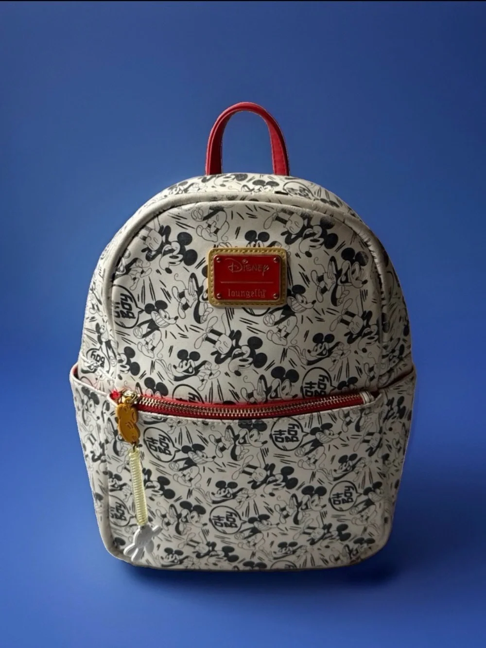 Loungefly Cream and Black Mickey Mini Backpack with Red Trim